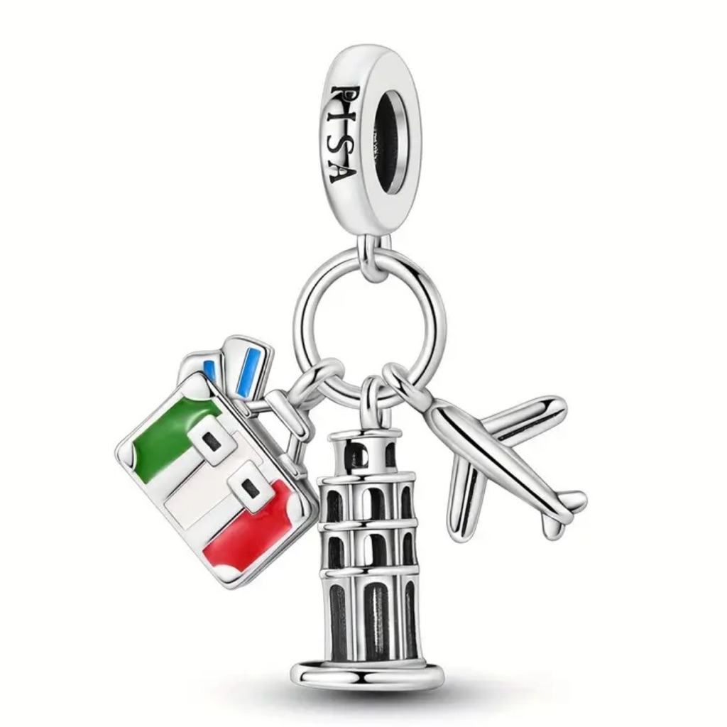 Misa Torre 925 Sterling Silver Charm An Airplane, Leaning Tower & Mexican Flag